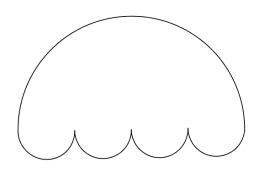Diameteren i stor halvsirkel er delt i fire like deler. Hver del er diameter i ny sirkel.